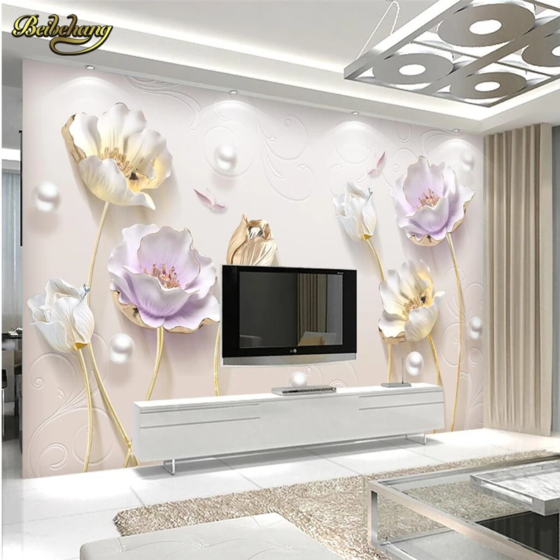 

beibehang Pearl tulips Photo wallpaper for walls 3 d papel de parede 3D Mural Art Creative Living Room Hotel Study Wall Paper