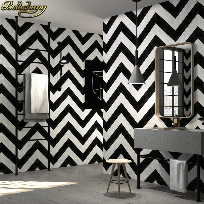 beibehang Nordic black white striped wavy wallpaper modern minimalist geometric line curve bar 3d flooring wall paper home decor