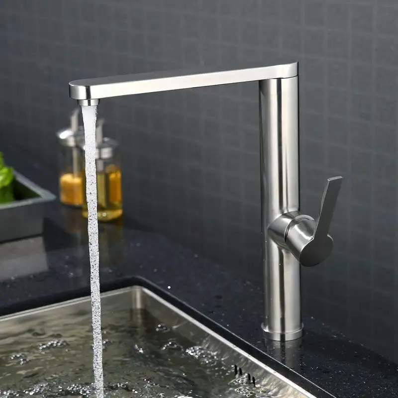 

MTTUZK 304 Stainless Steel Kitchen Faucet Brushed Kitchen Faucet Hot Cold Deck Mounted Bath Mixer Tap Torneira Crane