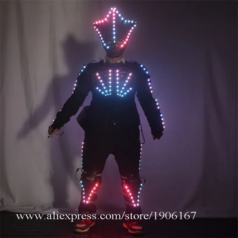 Full Color LED Lights Costumes RGB Led Dancer Costume LED Robot Suit Party Performance Electronic Music Festival DJ Show Clothes