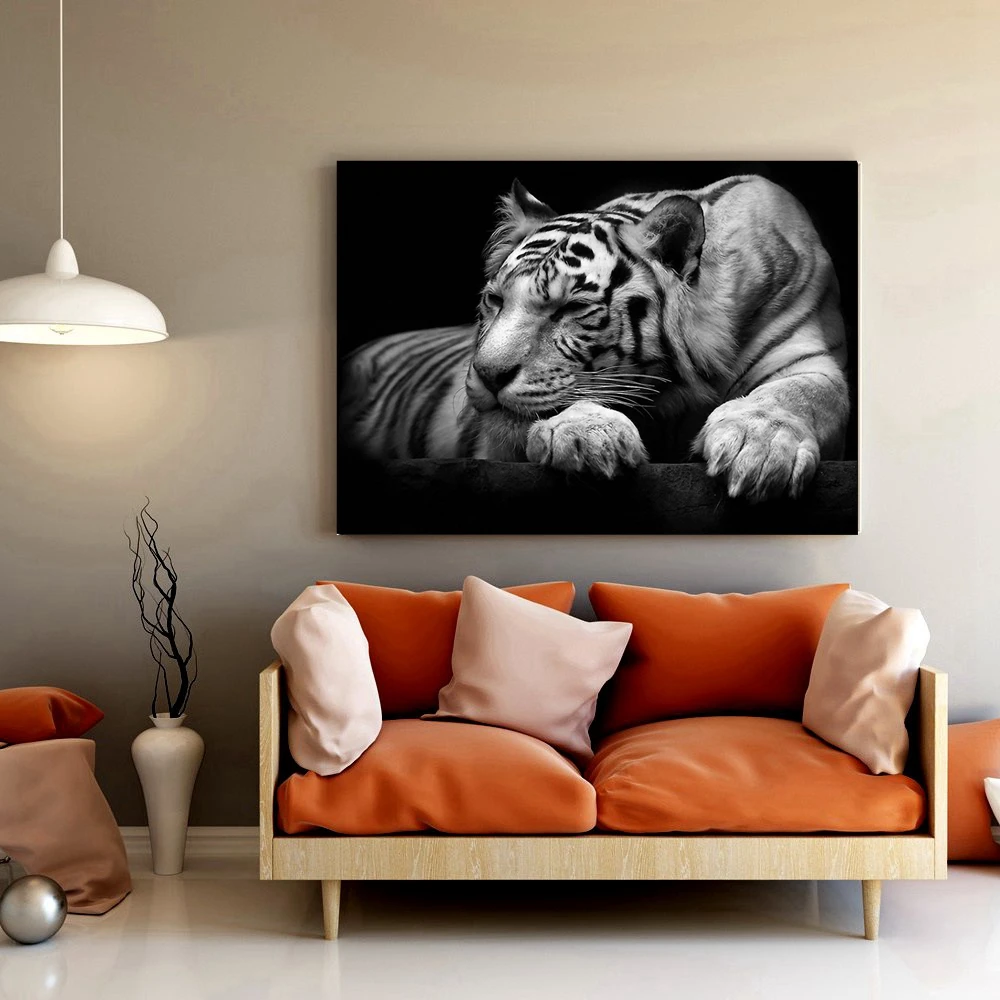 

Custom Black and White Tiger Poster Wildlife Wall Art Canvas Painting for Living Room Wall Decor Animal Prints Drop shipping