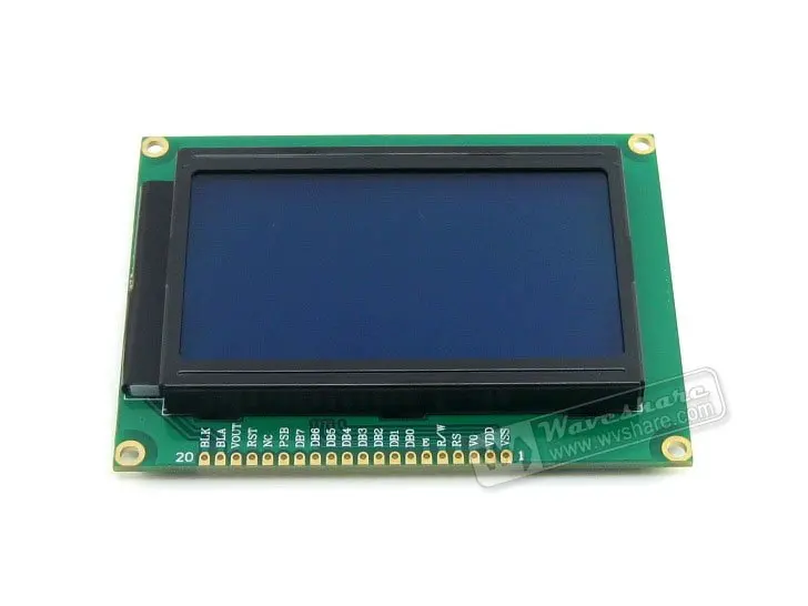 

Waveshare 128*64 DOTS, Graphic LCD Module, White Character, Blue Backlight, 3.3V For Logic Circuit