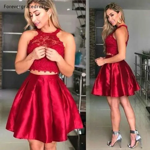 2019 Cheap Burgundy Two Pieces Short Homecoming Dress A Line Juniors Sweet 15 Graduation Cocktail Party Dress Plus Size