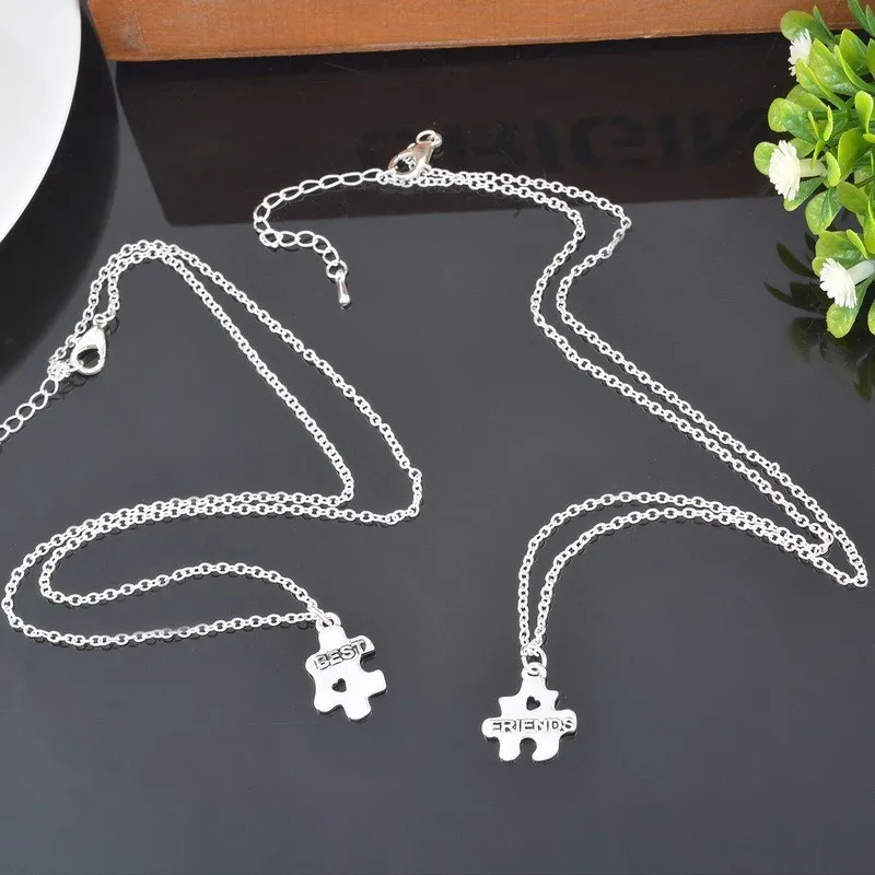 KYSZDL Hot Sell 2 pcs Friendship Jewelry Necklace 2 Puzzle Pieces Slot Together Gift For Best Friends Puzzle Pendant Necklace