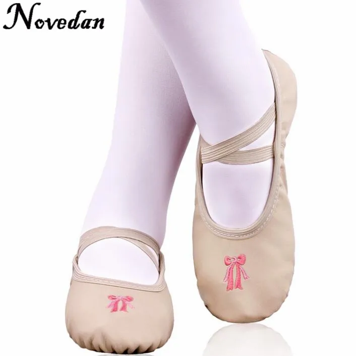 Professional Girls Women PU Leather Soft Split Outsole Ballet Dance Shoes Toe Shoes Children Fitness Shoes Pink Beige Slippers