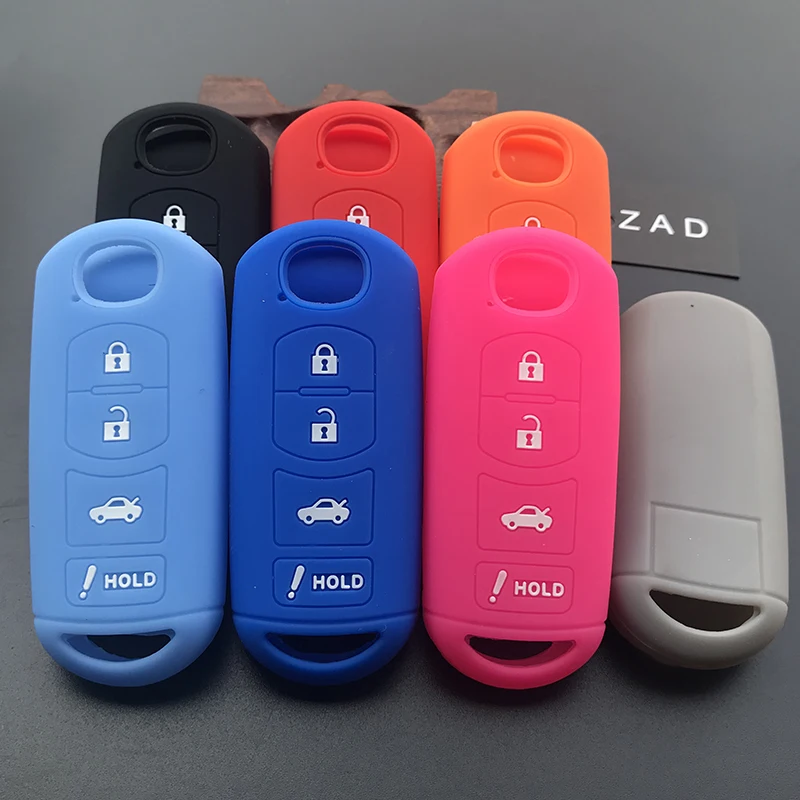 ZAD Silicone Car Key Cover Case For Mazda 2 3 5 6 8 CX5 CX7 CX9 M6 GT 2016 2017 2022 Remote Key Car-stying FOB 4 Buttons