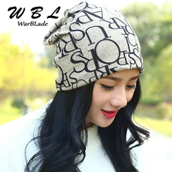 WarBLade Women's Warm Autumn Knitting Cotton Letter Style Autumn Hat Ladies Beanie Scarf 3 Use Cap Girls Gorros Women Skullies