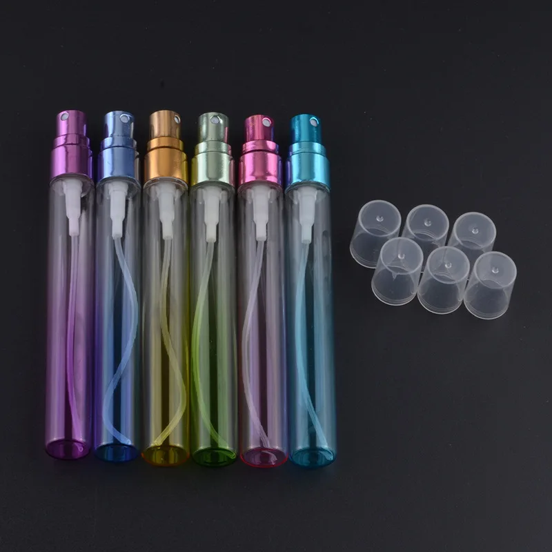 100pcs/Lot 10ml New Aluminum Spray Multicolour Refillable Portable Perfume Bottle 5ml Glass Atomizer Empty Parfum Scent Bottle