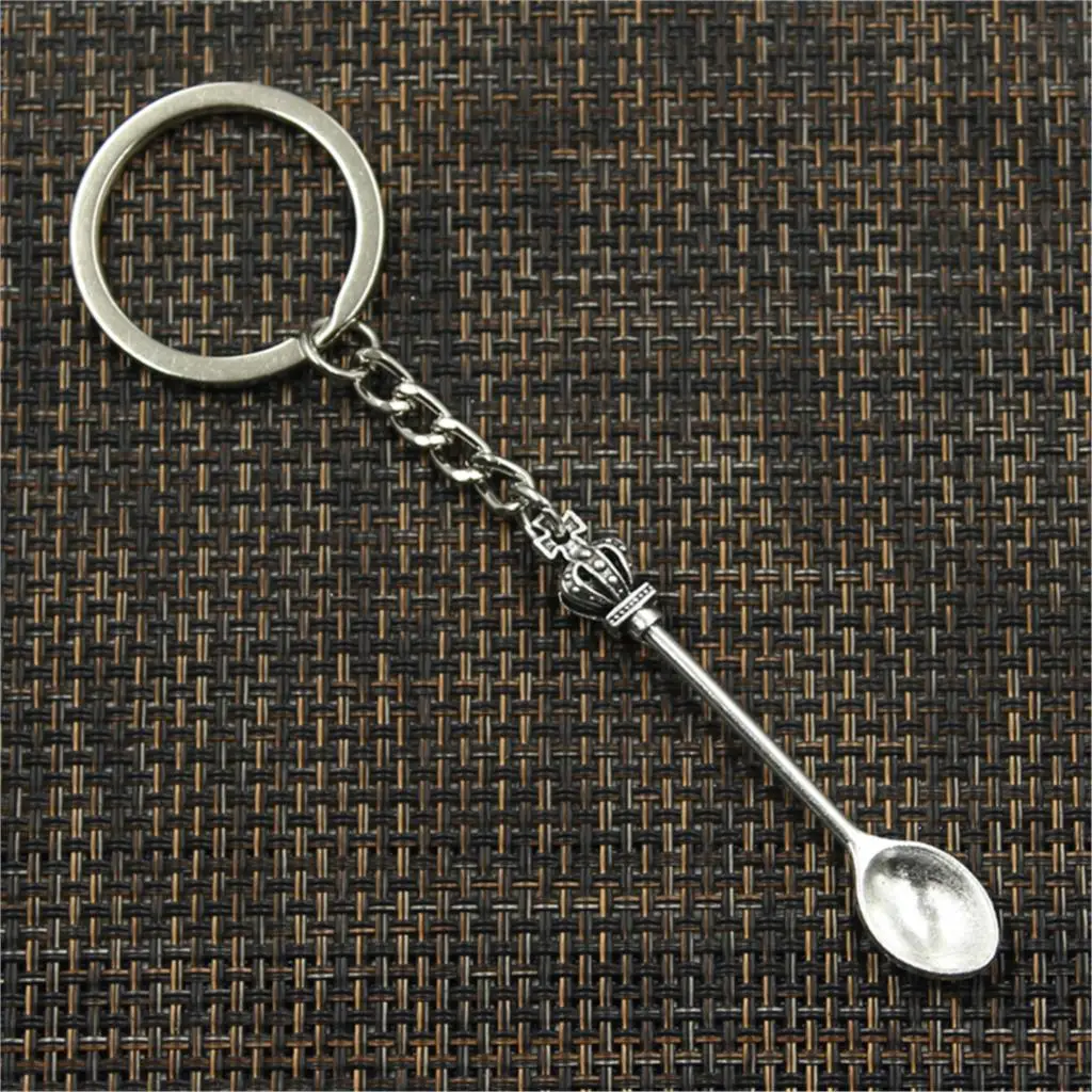 Neue Mode Männer 30mm Keychain DIY Metall Halter Kette Vintage Küche Löffel Crown 57x9mm Silber Farbe anhänger Geschenk