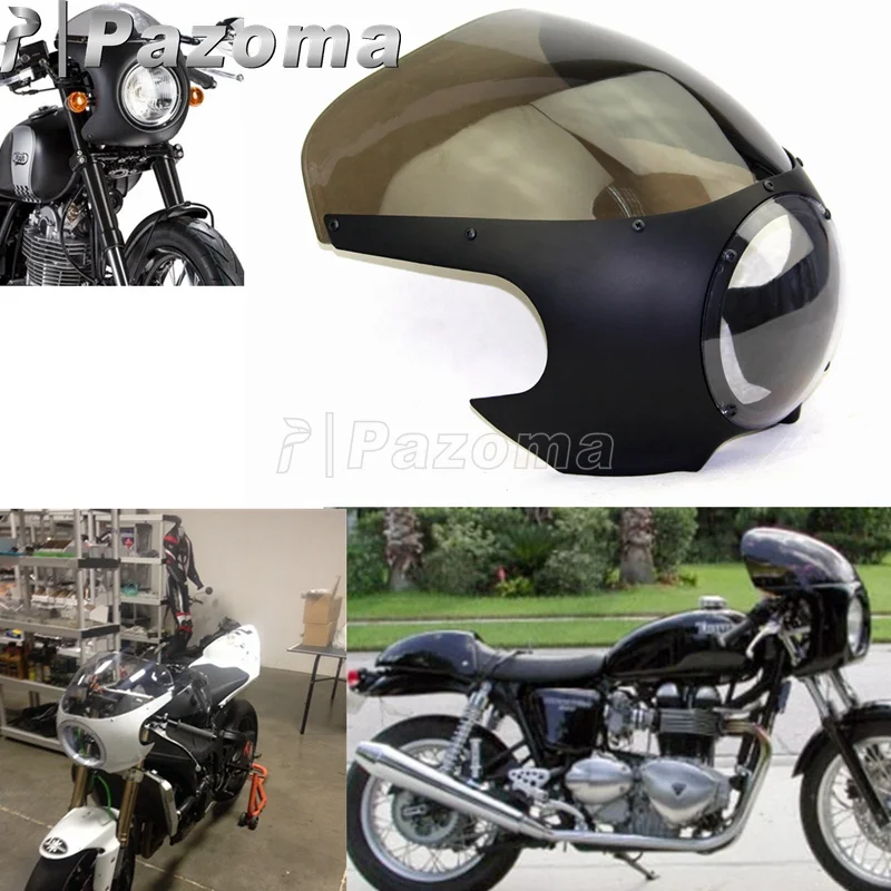Matte Black Smoke Cafe Racer Style Drag Racing Viper Fairing Screen 5-3/4