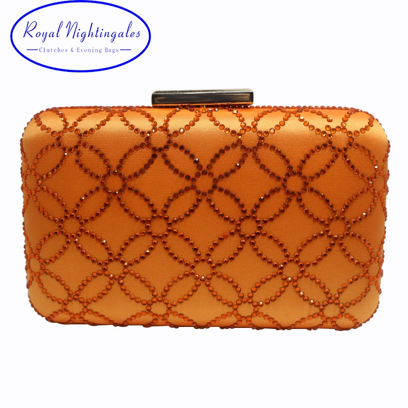 Wholesale Big Capacity Larger Size Crystal Hard Case Box Clutch Evening Bag and Clutches Orange