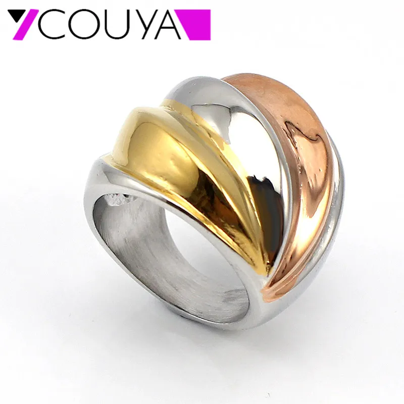 Moda Bijou kobiety pierścienie przesadzone 3 kolory pierścienie dla wedding party biżuteria ze stali nierdzewnej stalowe pierścienie biżuteria darmowa wysyłka