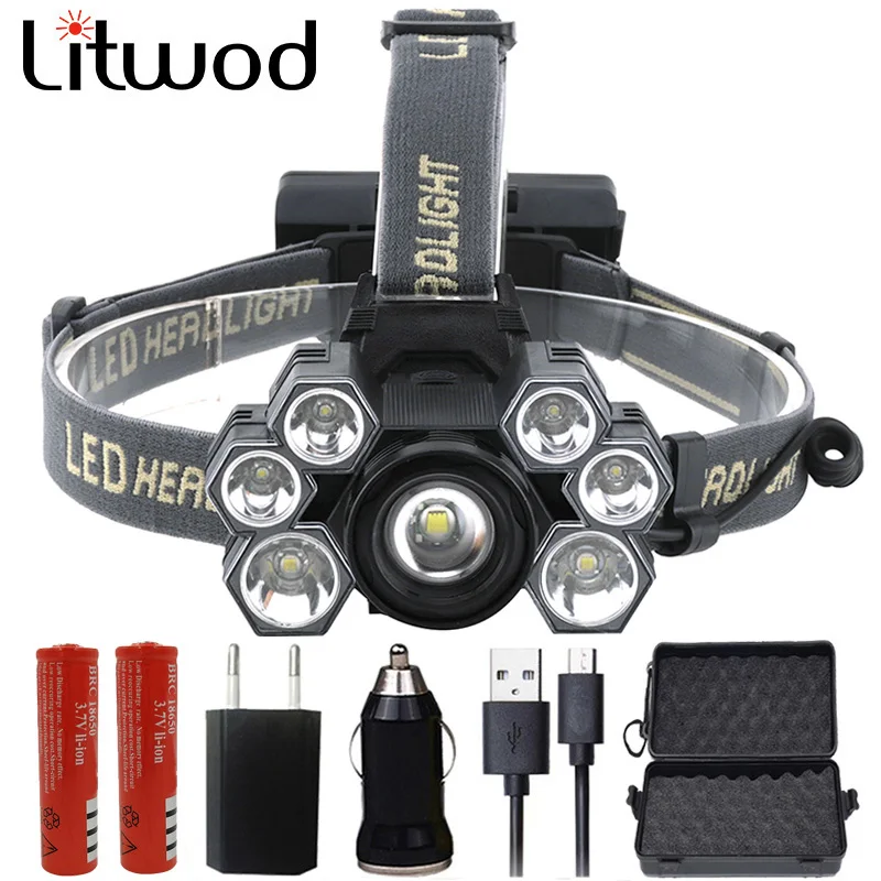 

Z20 Litwod 4101 7 Led Headlamp 3*XML T6+4*XPE led Headlight zoom head lamp flashlight Head Light Torch lanterna For Camping