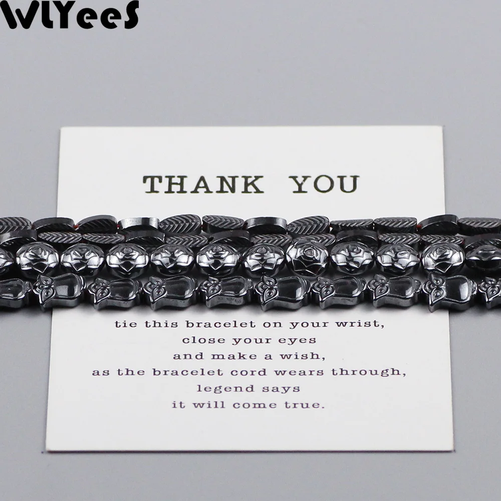 WLYeeS Special-shaped Hematite beads Leaves Owls Roses Black Natural stone Spacer Loose Beads for DIY Jewelry Bracelet Making