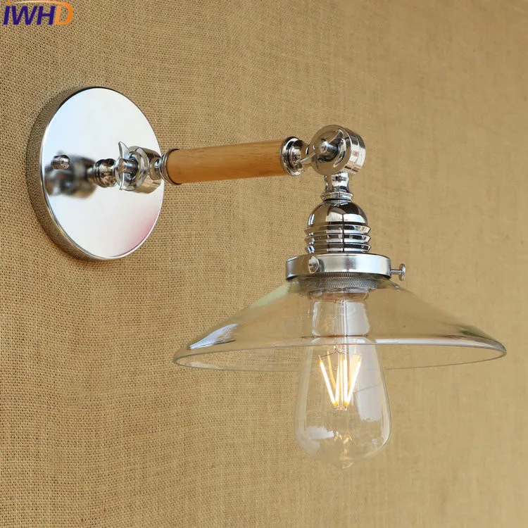 

IWHD Loft Style Vintage Wall Lights For Home Lighting Fixtures Glass Waood Wandlamp Retro Arm Sconce Luminaire Lampara De Pared