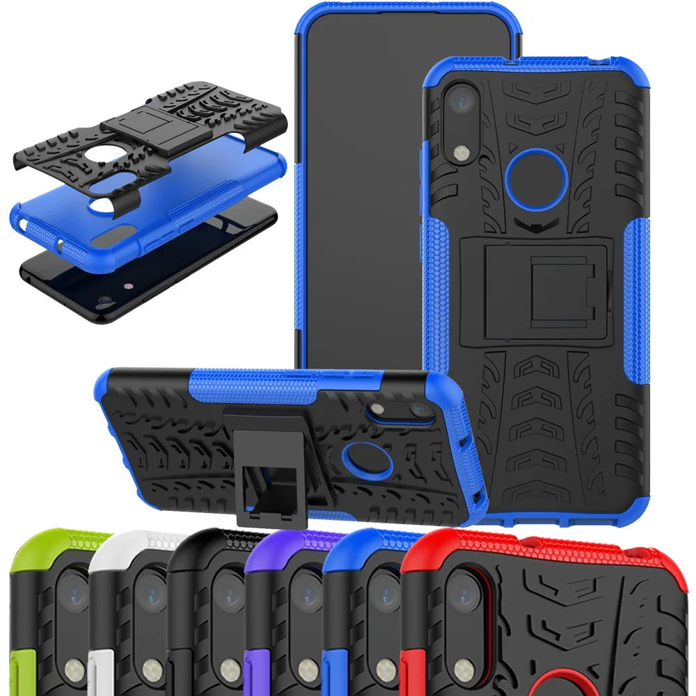 For Huawei Honor 8A / Y6 Pro 2019/ Y7 Pro 2019 Case Dual Layer Tire Pattern Shockproof Armor Case With Kickstand Cover