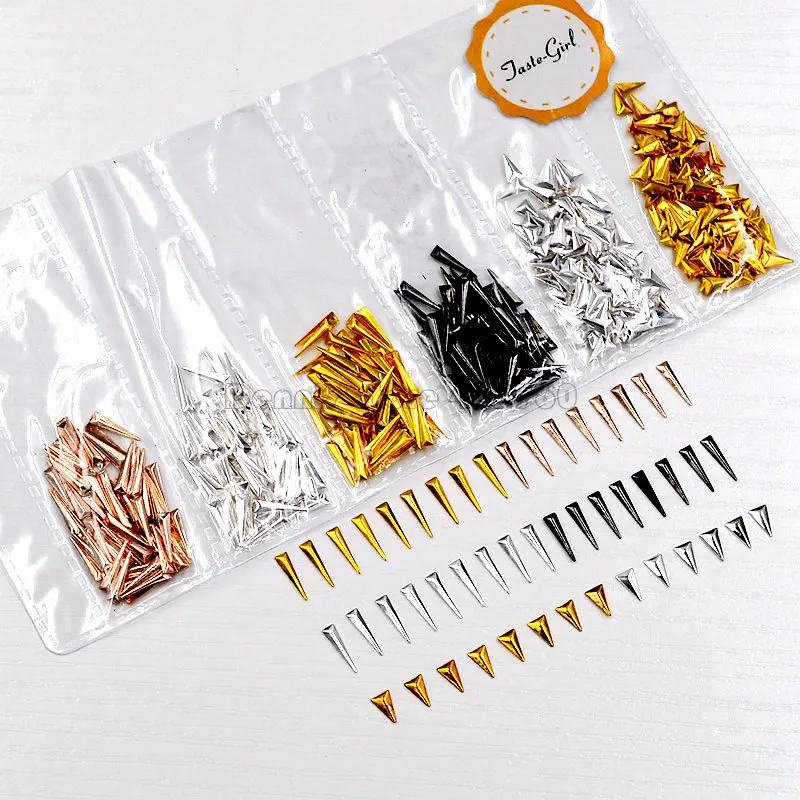 1 Pack 3D Mix 4 Colors Short Sharp Triangle Metal Stud Nail Art Rhinestones Gem Decorations DIY Salon Tip 16#