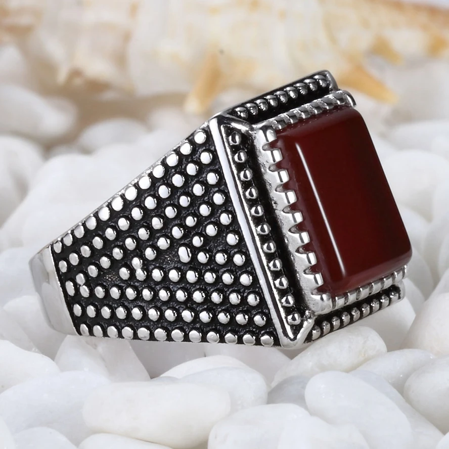 Eulonvan فاخر الزفاف 925 فضة خواتم مجوهرات واكسسوارات للرجال الأحمر زركون S-3806 حجم 7 8 9 10 11 12 13