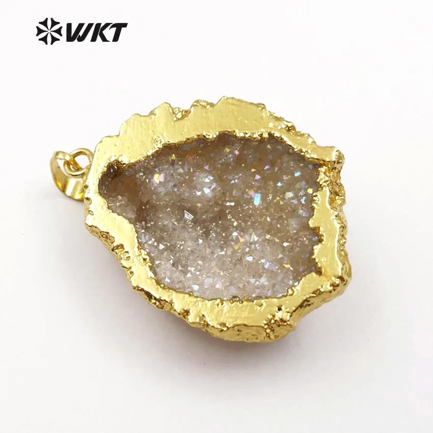 WT-P1393 WKT Wholesale women natural stone pendant bright & beautiful stone with gold metal plated for necklace making new style