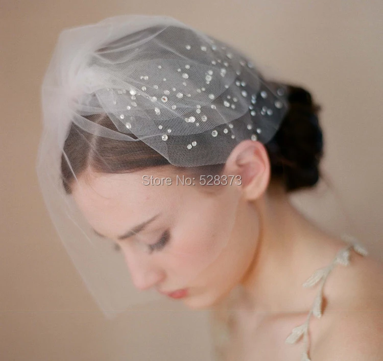 

YNQNFS V21 Hair Decoration Facial Short Wedding Veil Birdcage Blusher Veil Short Bridal Crystal Veil Vintage Real 2024