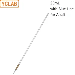 YCLAB 25mL Burette with Blue Line on Milk White Back Rubber Tubing Connection Clear Glass Head Tip for Alkali Class A Labware