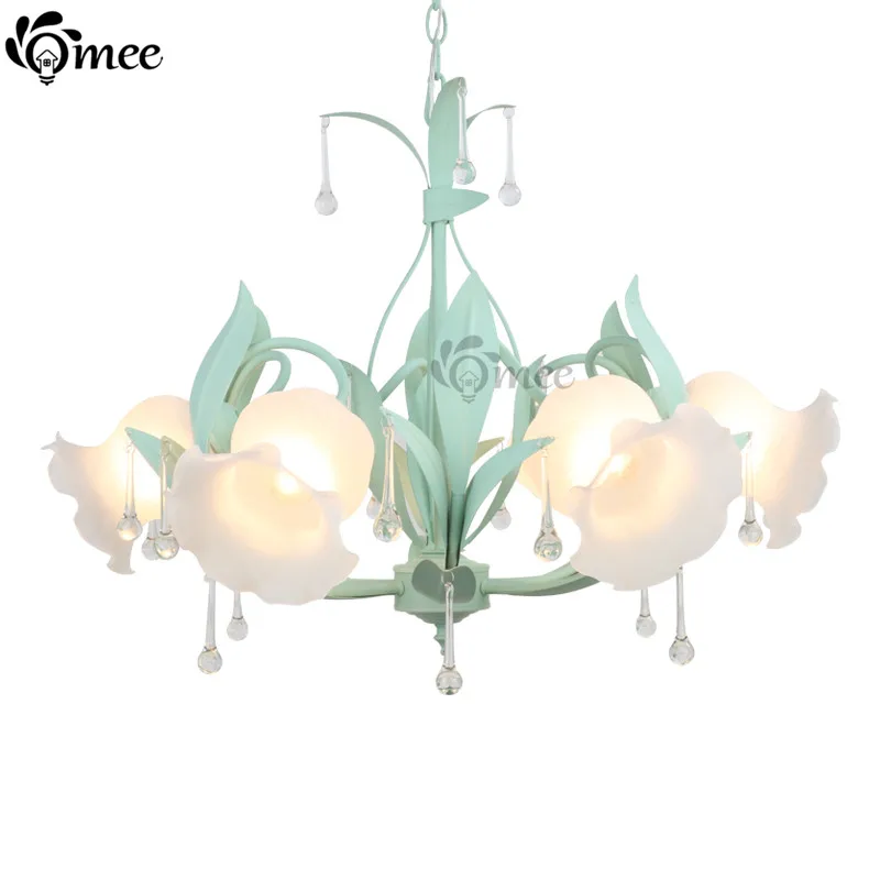 Rustic Child Room Princess Crystal Chandelier Light Fashion Flowers Rural Girl Bedroom Lamps Pink Blue Green Restaurant Dining