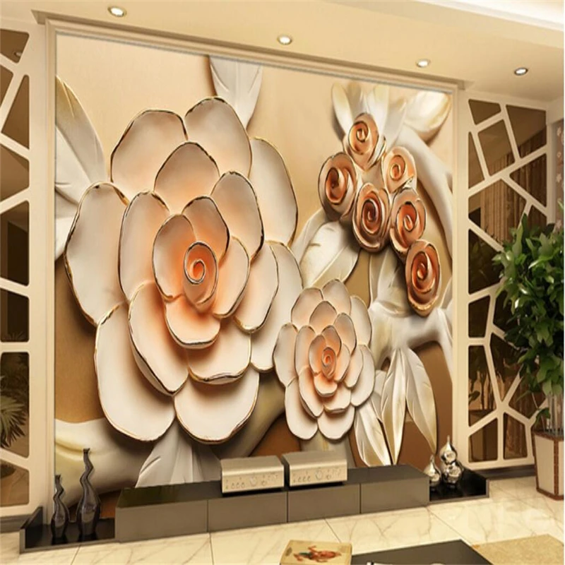 

beibehang Custom Photo Wallpaper Sticker Relief Rose 3d TV Background Wallpaper Mural papel de parede 3d para sala atacado