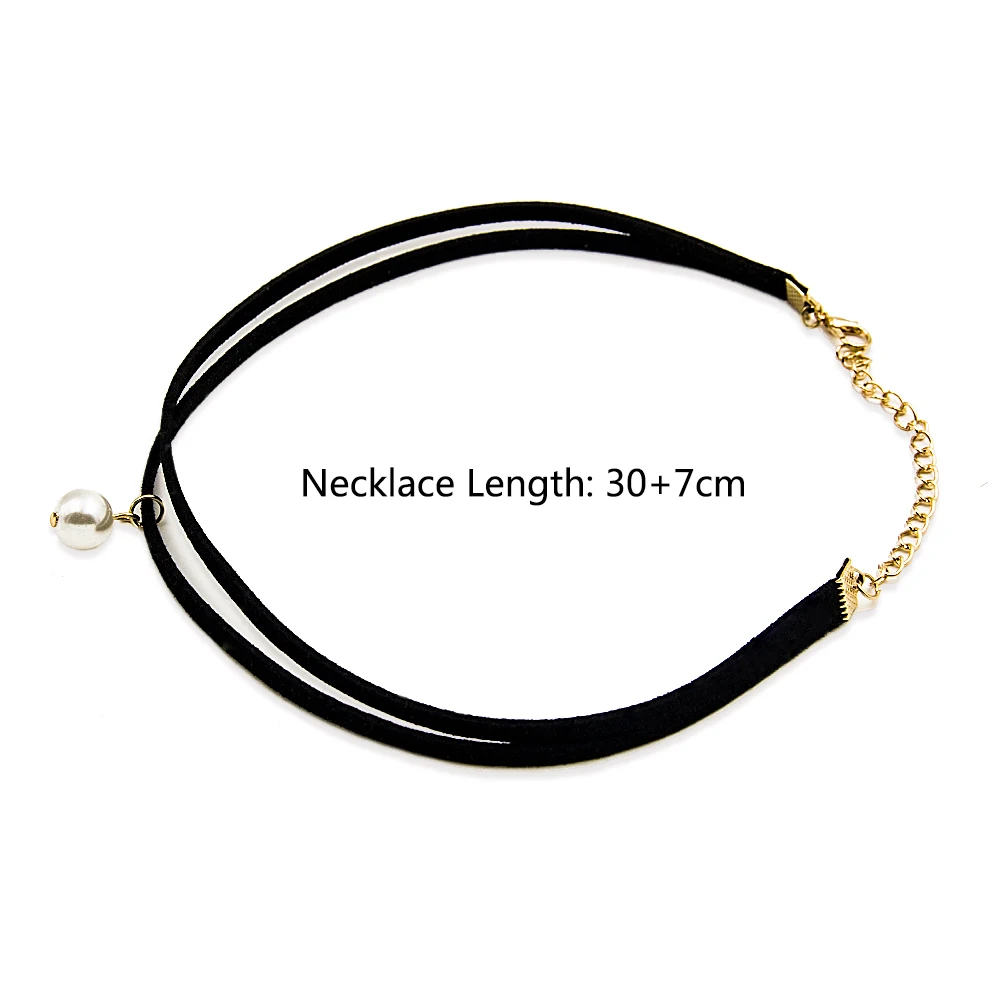 Poputton Single Imitation Bead Choker Necklace Collier Femme Double Layer Black Velvet Rope PearChokers Necklaces for Women