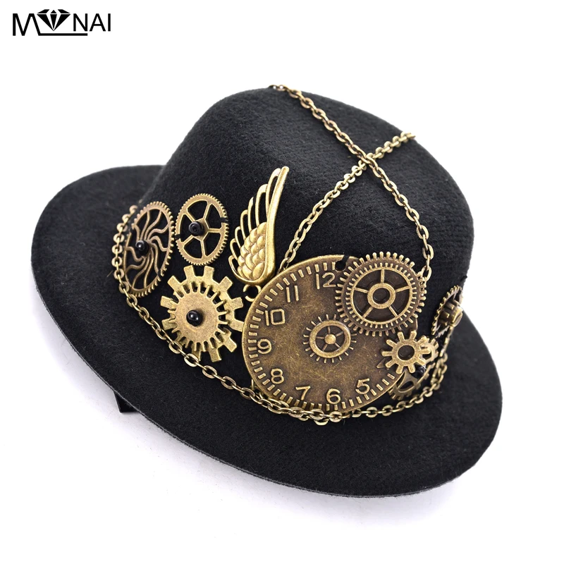 

Vintage Hat Steampunk Gear & Clock Chain Wing Mini Top Hats Lolita Cosplay Costumes Dress Hair Accessories Goth