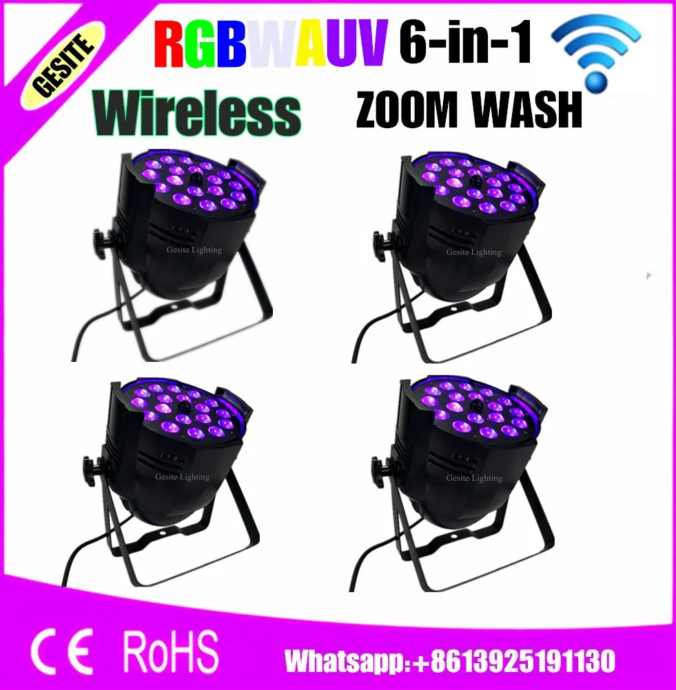 

4pcs/lot wireless control 18x18w RGBWA UV 6IN1 Led Zoom Par Light DMX Stage Lighting DJ Equipment