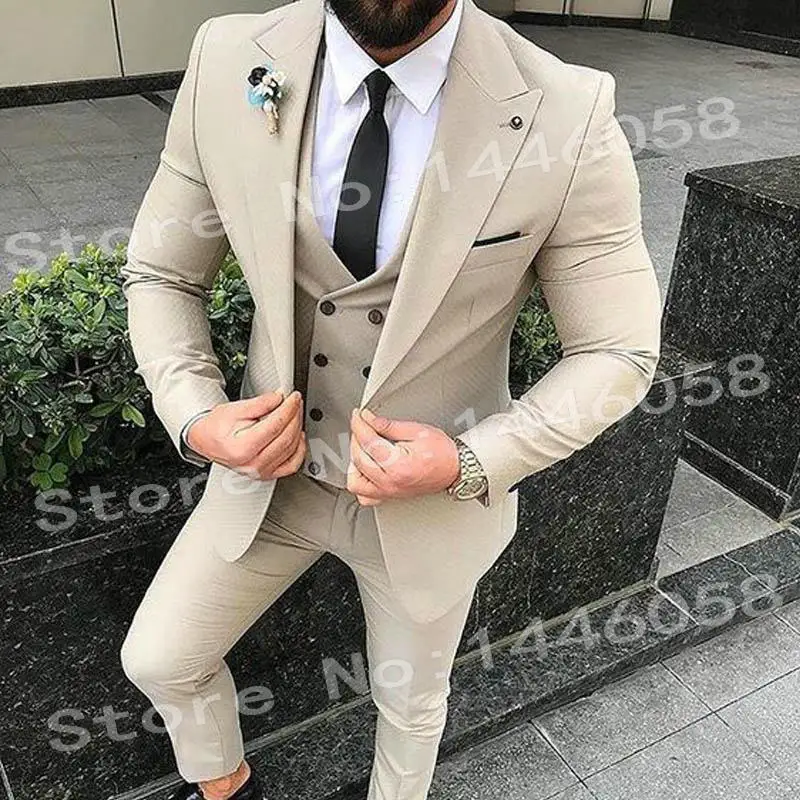 

Elegant Designs 2023 Casual Business Beige Mens Suits 3 Pieces Formal Dress Men Suit Set Men Wedding Suit For Men Groom Tuxedos