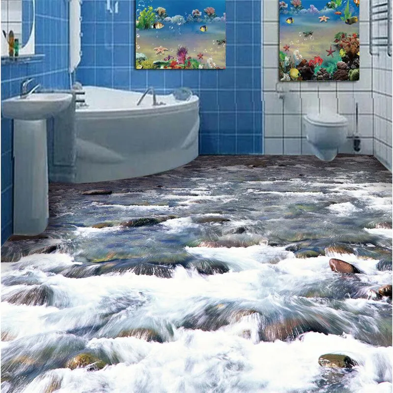 beibehang painting 3D Wall paper crystal clear river water Bathroom Floor Mural-3d PVC Wallpaper Self-adhesive wall sticker