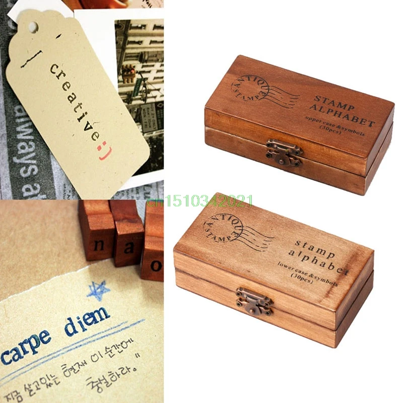 30 sztuk Retro litera alfabetu wielkie litery maลe drewniane zestaw gumowych stempli Craft