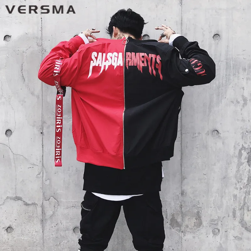 VERSMA Korean Harajuku Ulzzang Ribbon Patchwork Men Jacket Coat Autumn Chic High Street Hip Hop Pilot MA1 Bomber Jackets Women