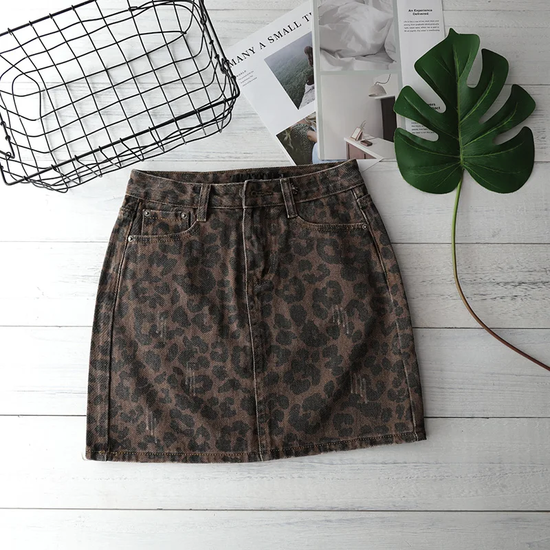 Sexy Leopard Print Denim Skirt Women Summer Bodycon High Waist Pencil Skirt Streetwear Women Fashion Casual Mini Skirt Faldas