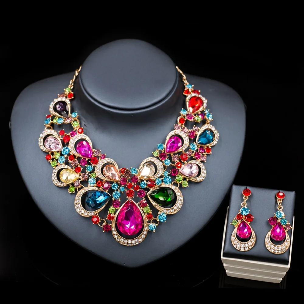 

LAN PALACE new costume women indian jewelry set african beads engagement necklace and earrings set for party free shipping