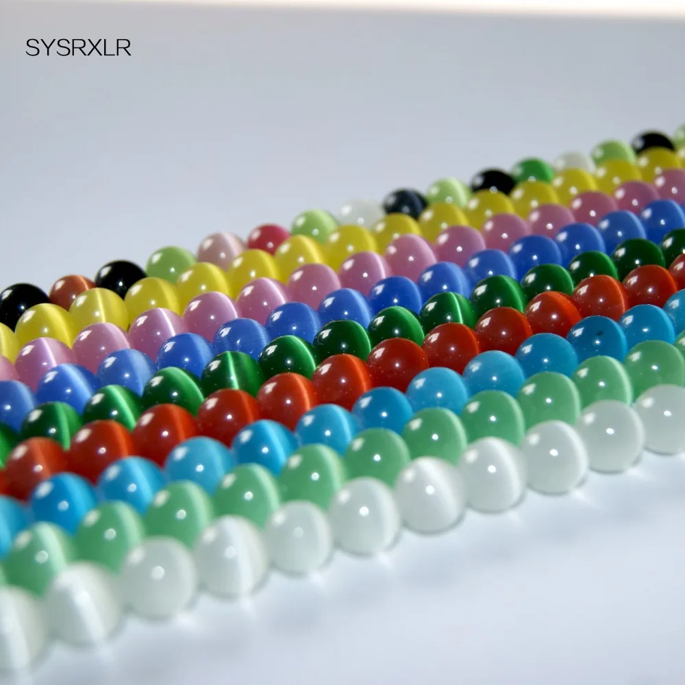 4 6 8 10 12 MM Many Colors Cat\'s Eye Opal Cymophane Stones Round Spacer Loose Beads For Necklace Bracelet Charms Jewelry Making