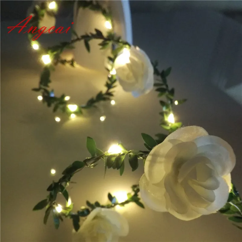 

LED Leaf Rose Flower Garland, Fairy String Lights for Christmas, Wedding, Rustic Decor, Party Event, 1m, 2m, 4 M, 5m