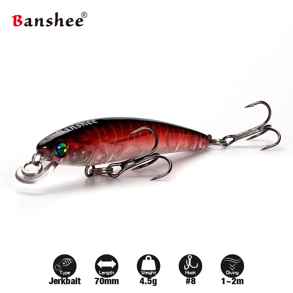 Banshee 70mm 4.5g GO-011 Wobbler Hard Artificail Bait Trout Bluegill Fishing Lure Slow Sinking Jerkbait Minnow