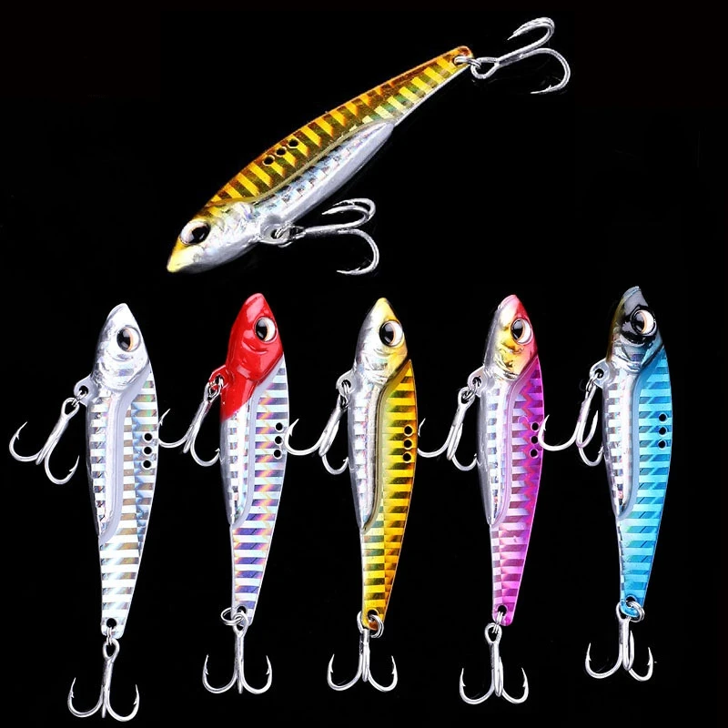 

6Pcs/Set 5CM/7G Multi-Color Fishing Lures Lead Metal Artificial Hard Bait Glitter Sequins VIB Fake Fishing Lure with 2 Hooks