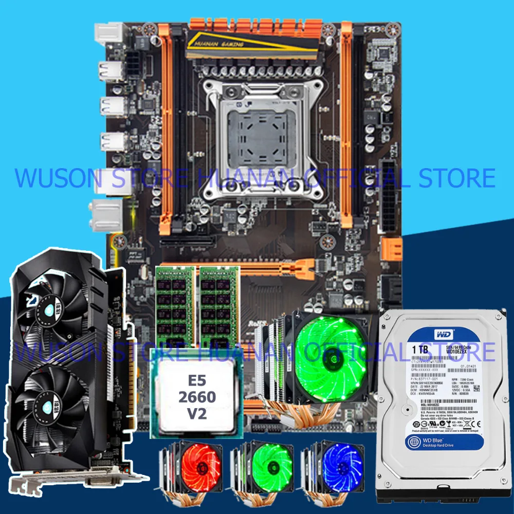 HUANANZHI X79 Deluxe Gaming Motherboard Computer Set with M.2 slot CPU Xeon E5 2660 V2 RAM 16G RECC 1TB HDD Video card GTX1050TI