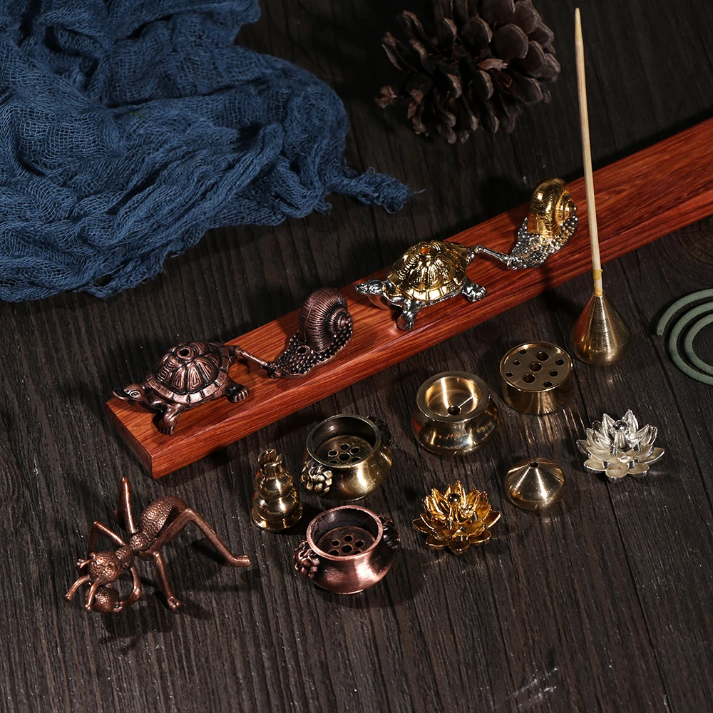 1PC Mini Cafe Ornament Buddhism Gadgets Ash Catcher Joss-stick Inserted Incense Holder Copper Censer Home Decoration