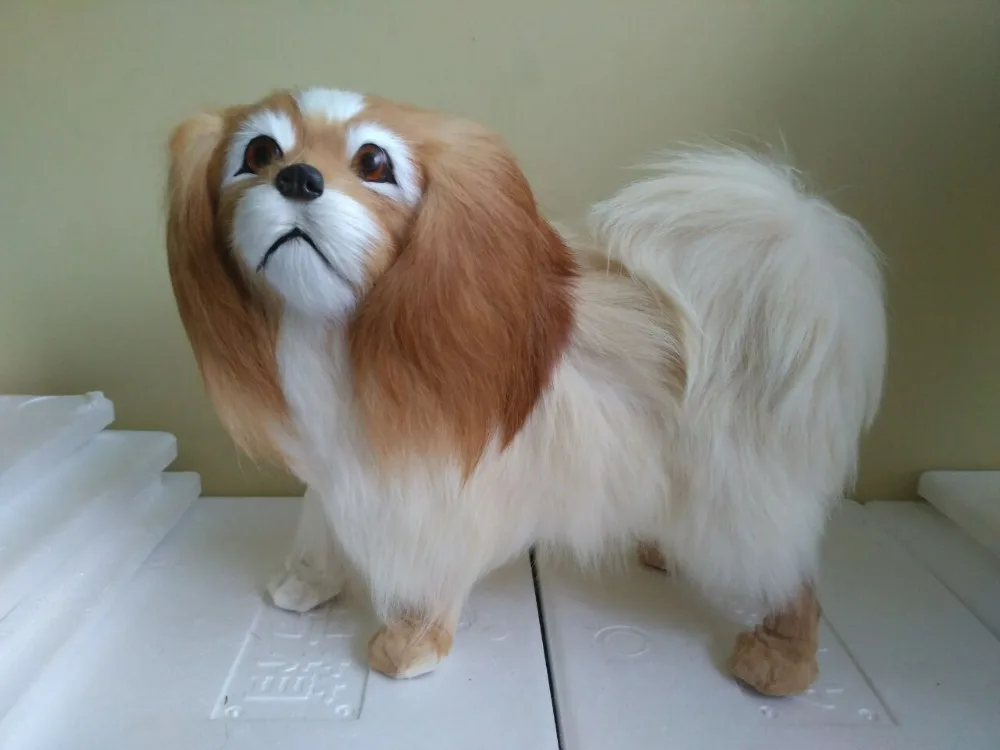 

simulation pekingese dog beige furs model with brown ears,large 32x13x24cm, polyethylene&furs handicraft decoration gift a2225