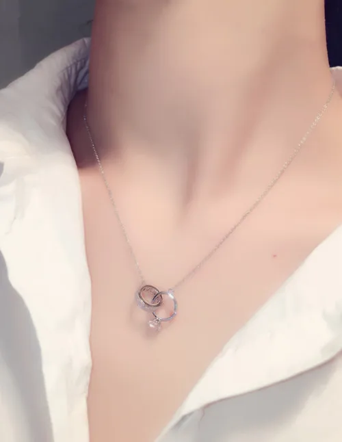Romantic Inlaid AAA Zircon Necklace For Women Choker Clavicle New Fashion Wedding Jewelry Gift Double Circle Pendant Necklaces