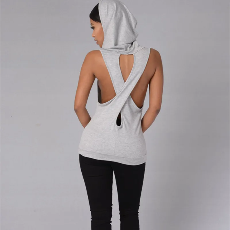 

Sexy Backless Hooded Hoodies Women 2019 Harajuku Sleeveless Summer Sweatshirt Plus Size Moletom Feminino New Fashion Tracksuit