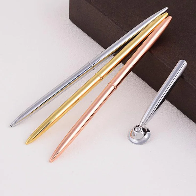 

100 pcs Metal Ballpoint Pen Bank Hotel Table Pens Slender Rotating with Penholder 0.7mm Desk Pen for Office & School Supplies