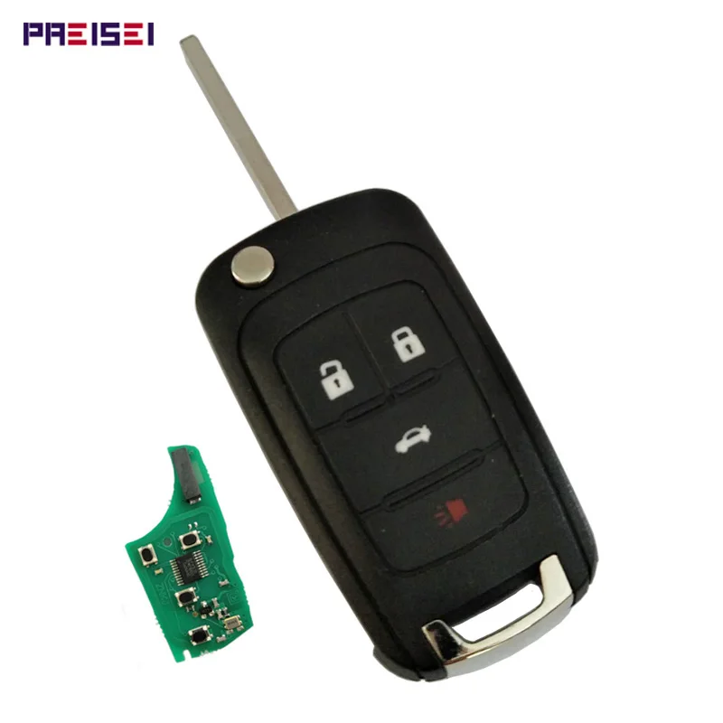 

PREISEI 4 Buttons Car Remote Key For Chevrolet Cruze Flip Complete Key Replace 433MHZ 46 Electronic Chip