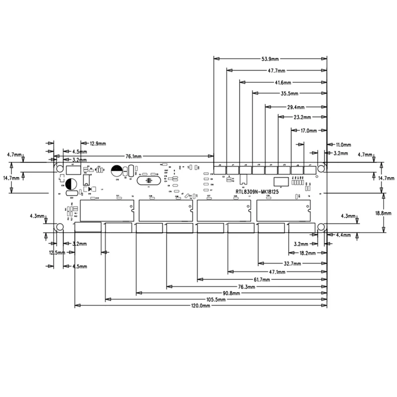 Industrial grade 10/100Mbps wide temperature low power 4/5 port wiring splitter mini pin type micro network switch module