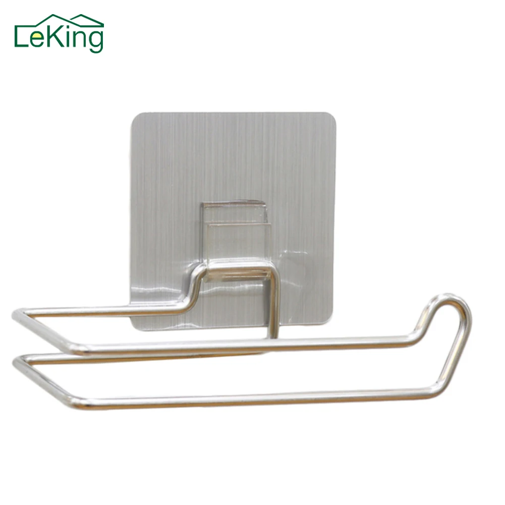 LeKing Toilet Kitchen Roll Paper Holder Stainless Steel Repeatedly Washable Stick Hooks Rack Bathroom Storage Accessories