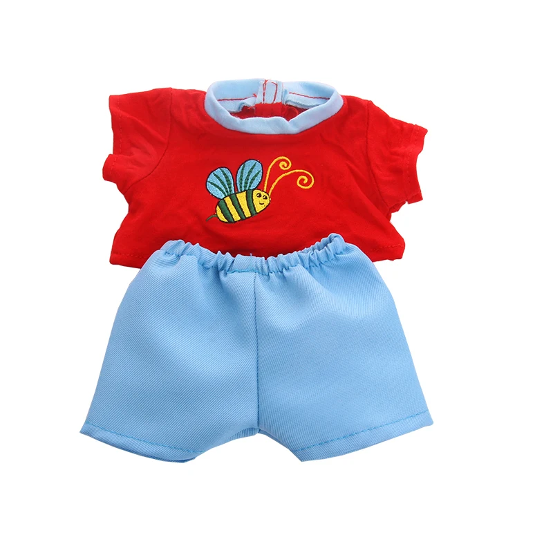 Red Bee Print Short Sleeve + Blue Shorts set fit 18 Inches American  Doll Clothes Accessories